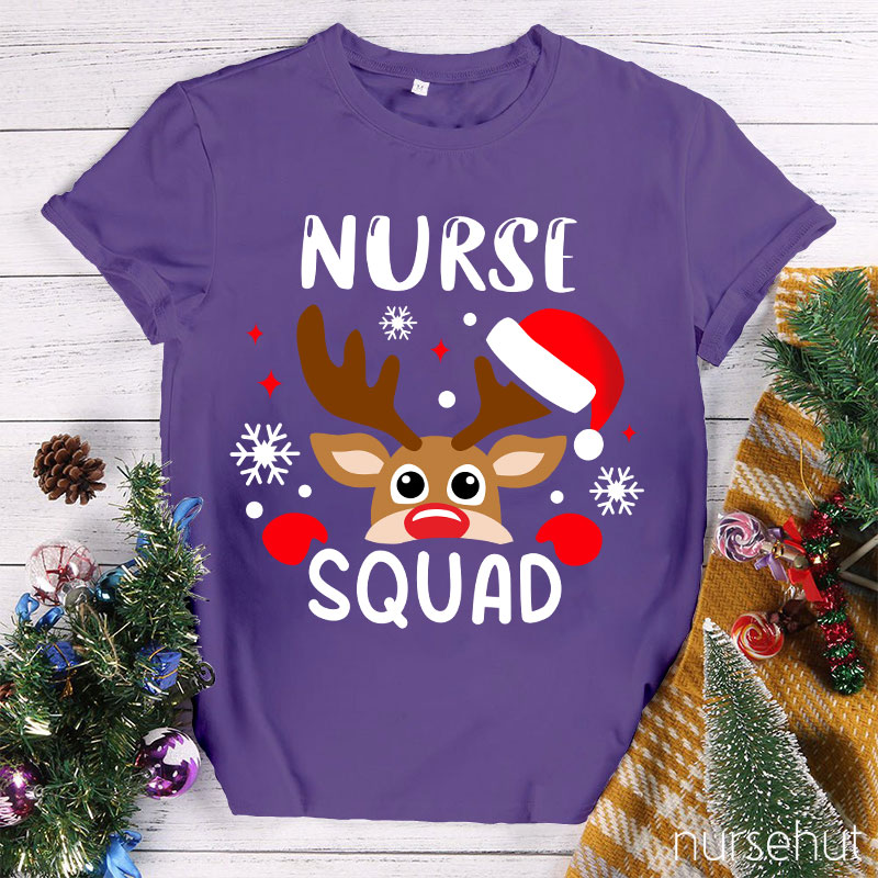 Christmas Reindeer Nurse Squad Snowflakes Nurse T-Shirt
