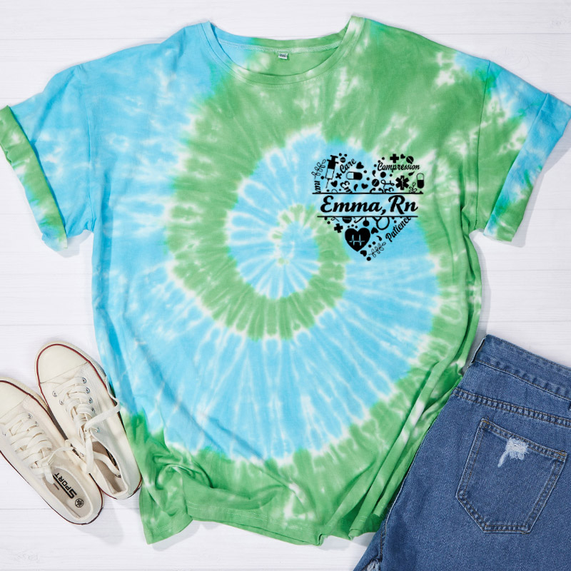 Personalized Name And Department Heart Gift For Nurse Tie-dye T-Shirt