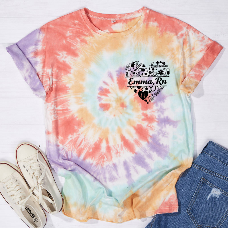 Personalized Name And Department Heart Gift For Nurse Tie-dye T-Shirt