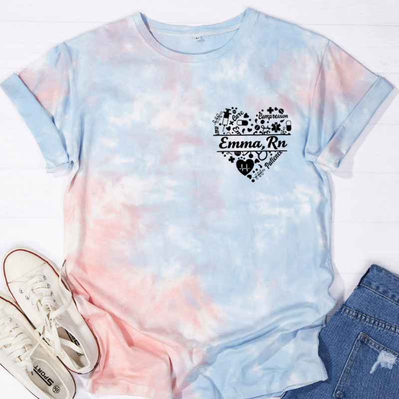 Personalized Name And Department Heart Gift For Nurse Tie-dye T-Shirt