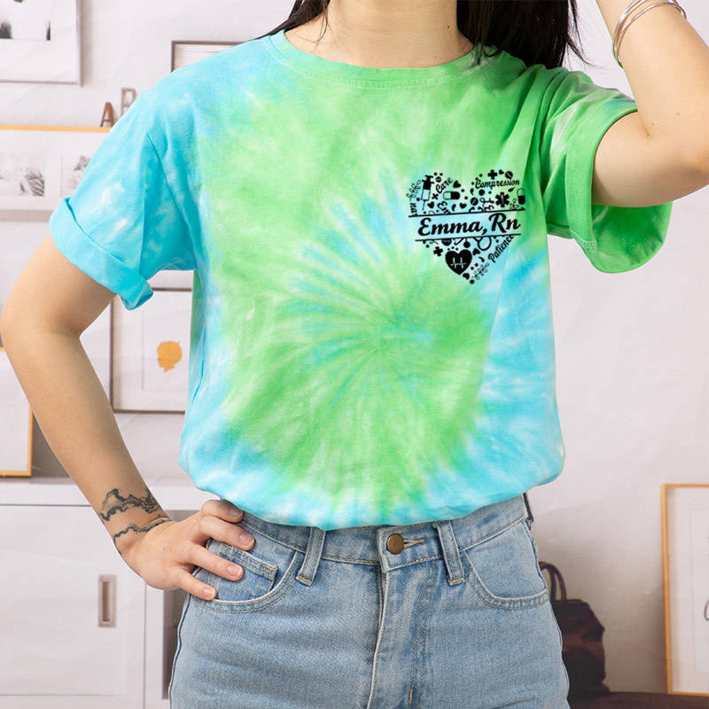 Personalized Name And Department Heart Gift For Nurse Tie-dye T-Shirt