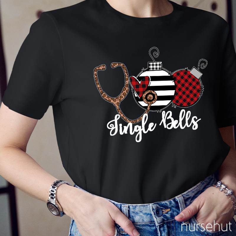 Jingle Bells Leopard Sthethoscope Nurse T-Shirt