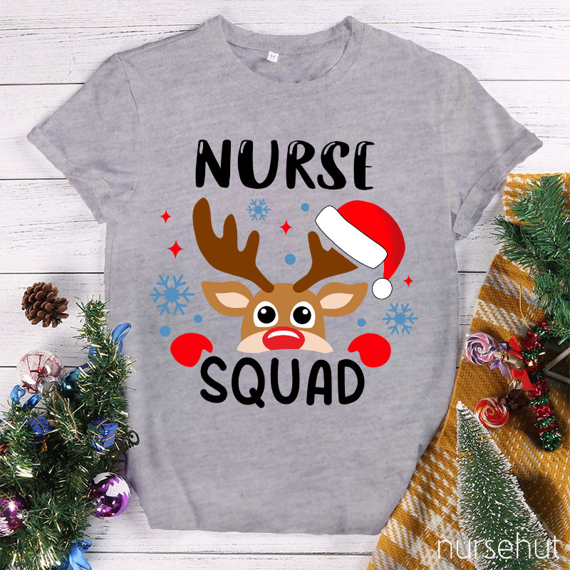 Christmas Reindeer Nurse Squad Snowflakes Nurse T-Shirt
