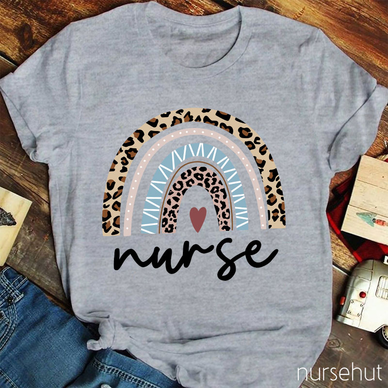 Leopard Rainbow Nures Heart Nurse T-Shirt