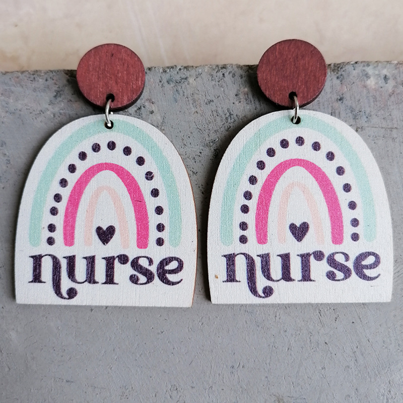 Always Optimistic Nurse Wooden Earrings