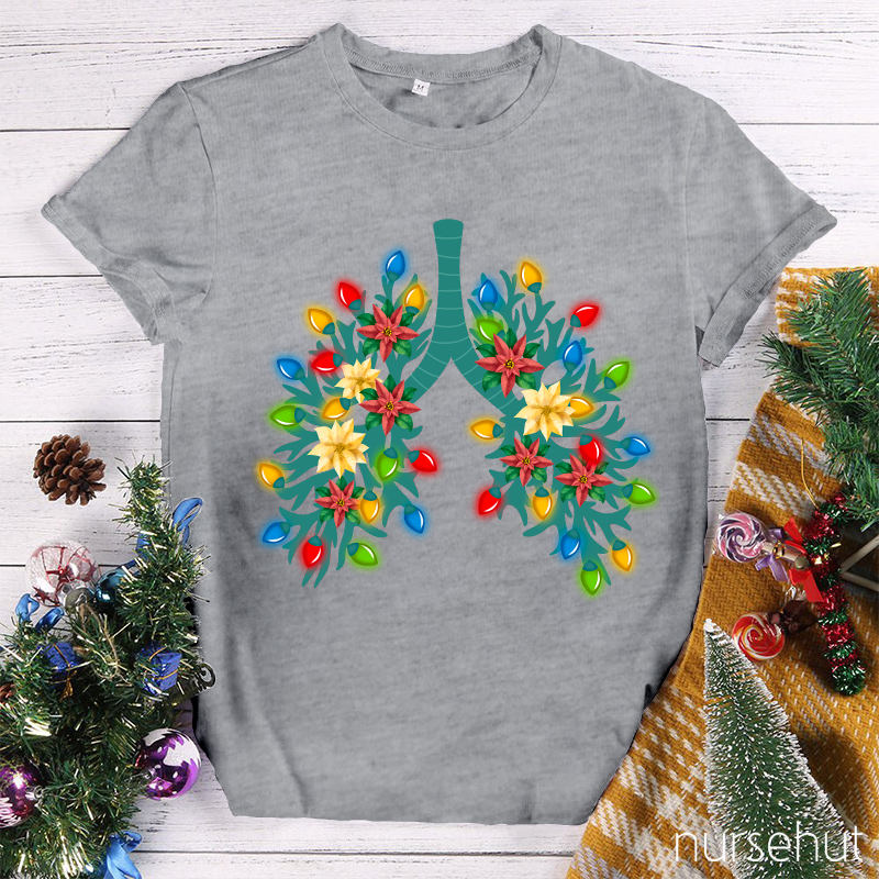 Christmas Lung Flower Tree Lights Nurse T-Shirt