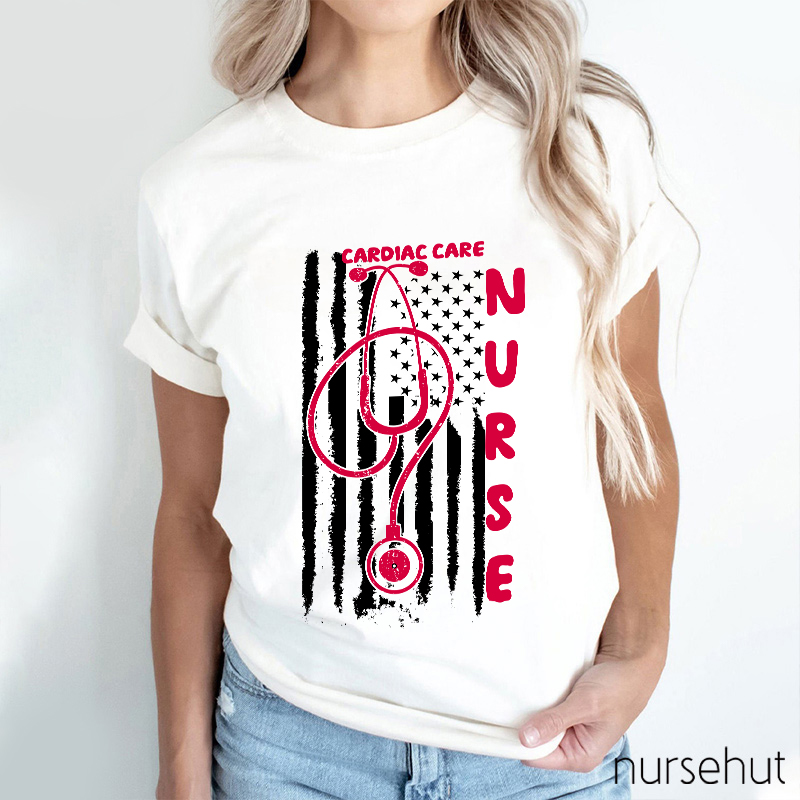 Cardiac Care Nurse Usa National Flag Nurse T-Shirt