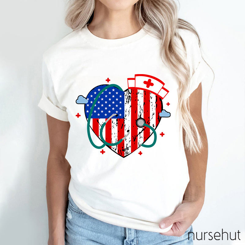 Independence Day Heart Nurse T-Shirt