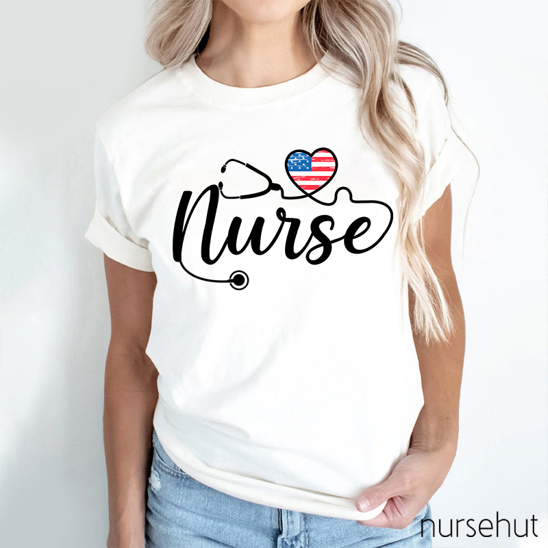 Independence Day Stethoscope And Flag Nurse T-Shirt