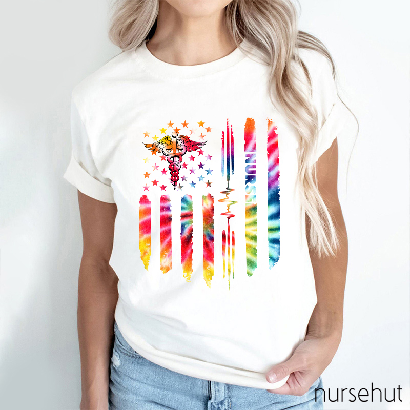 Tie-dye Flag Nurse T-Shirt