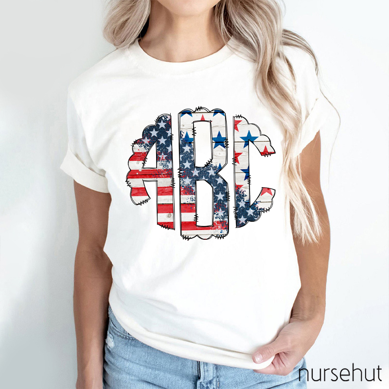 Personalized Independence Day ABC Letters Nurse T-Shirt