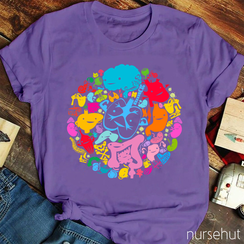 Colorful Cartoon Body Parts Nurse T-Shirt