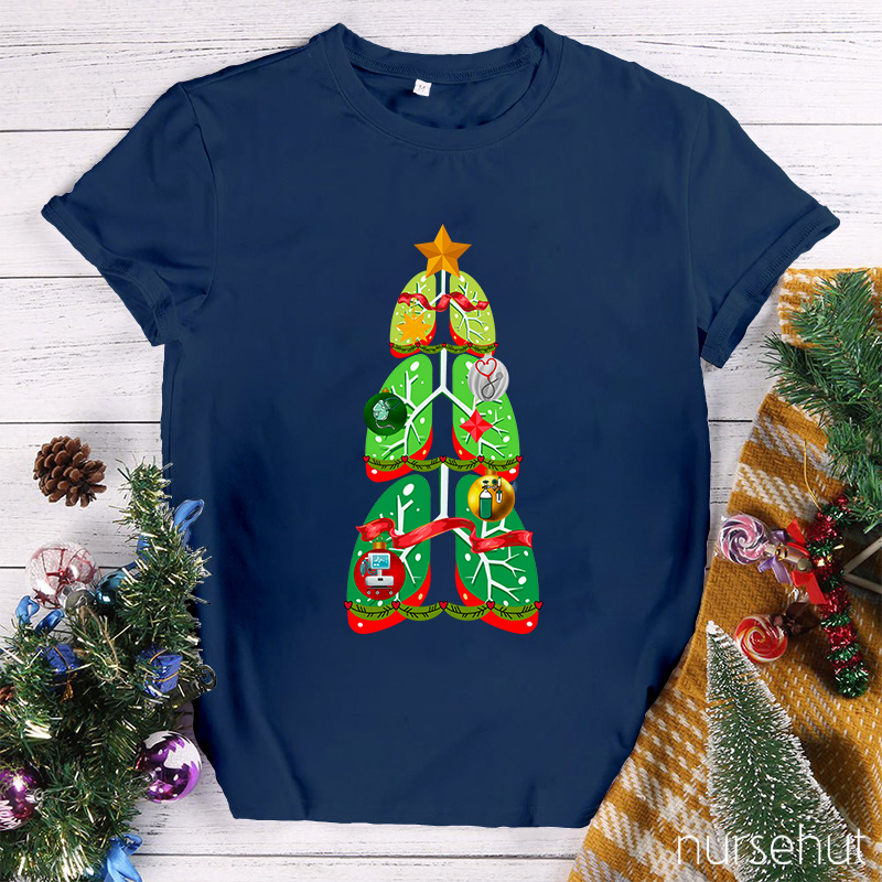 Christmas Lung Tree Medical Equipments Nurse T-Shirt