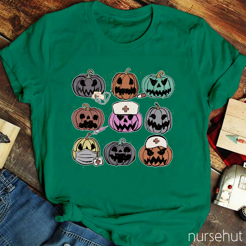 Pumpkins With Various Expressions Nurse T-Shirt