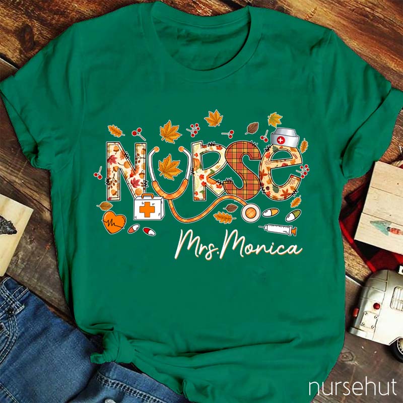 Personalized Name Happy Fall Nurse T-Shirt