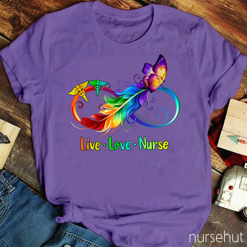 Live Love Colorful Butterfly Nurse T-Shirt