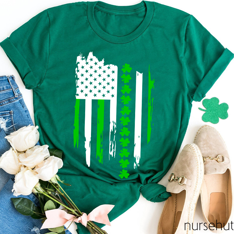 USA National Flag St.Patrick's Day Nurse T-Shirt