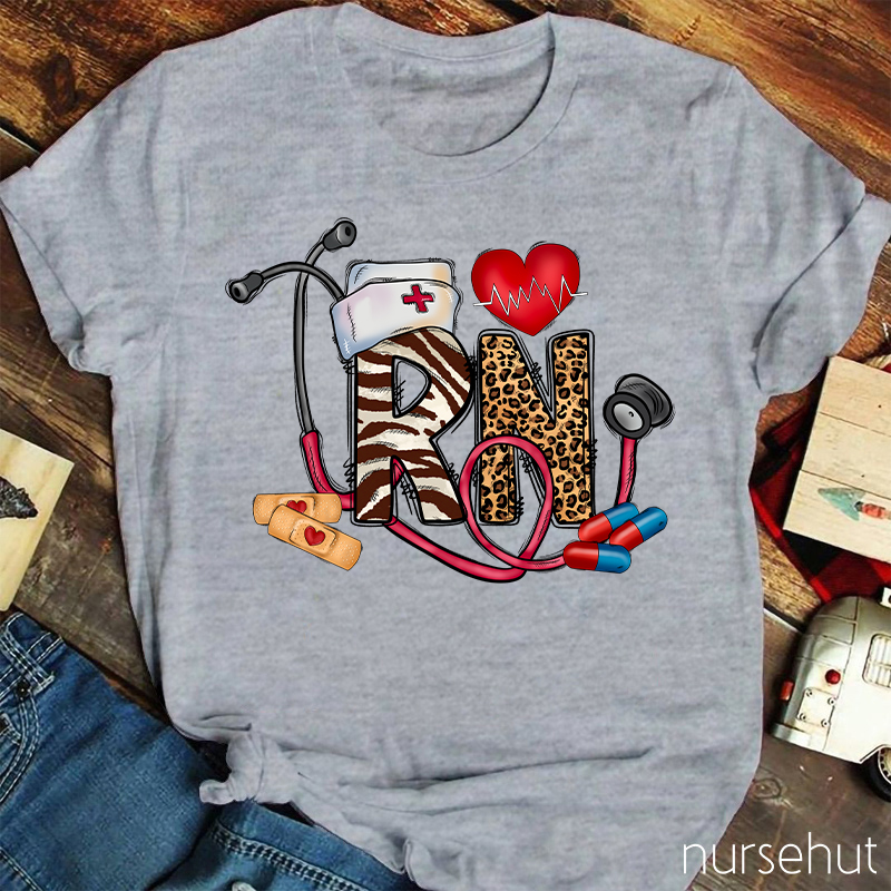 Leopard Print RN Nurse T-Shirt
