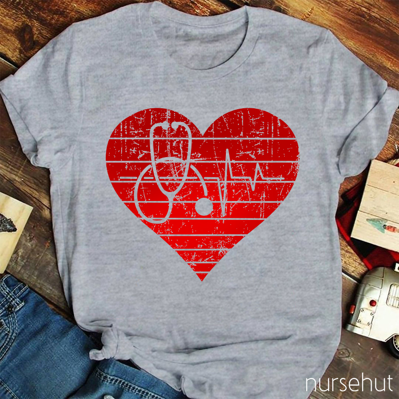 Stethoscope Shadow In Heart Nurse T-Shirt