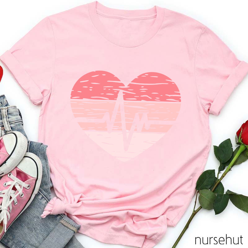 Heartbeat Wave In Heart Nurse T-Shirt