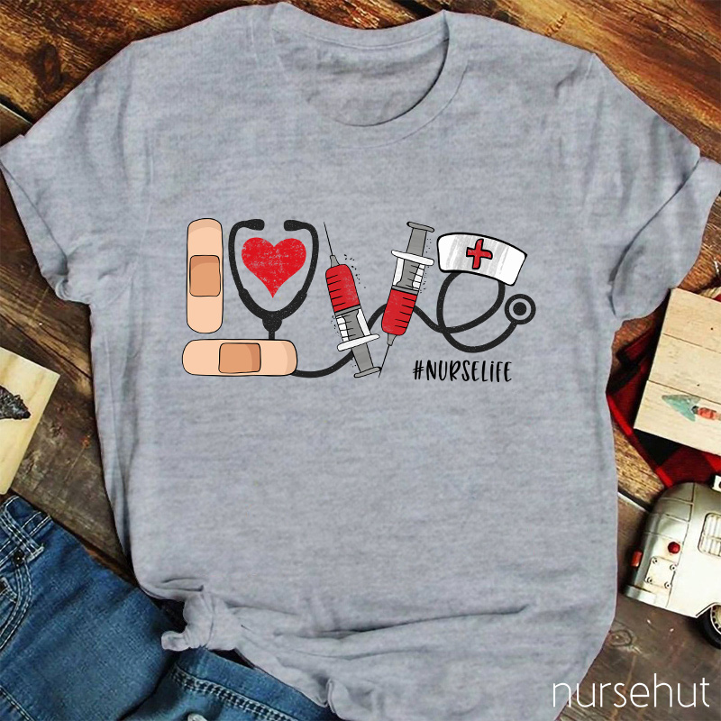 Band-Aid Nurse Cap Stethoscope Heart Nurse T-Shirt