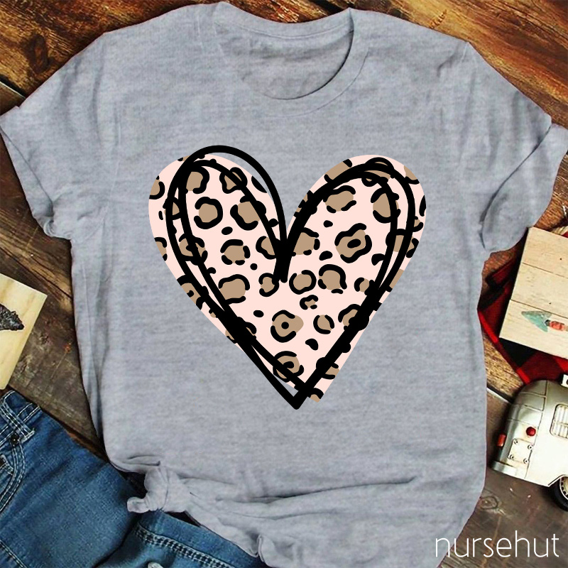 Leopard Print Love Heart Nurse T-Shirt