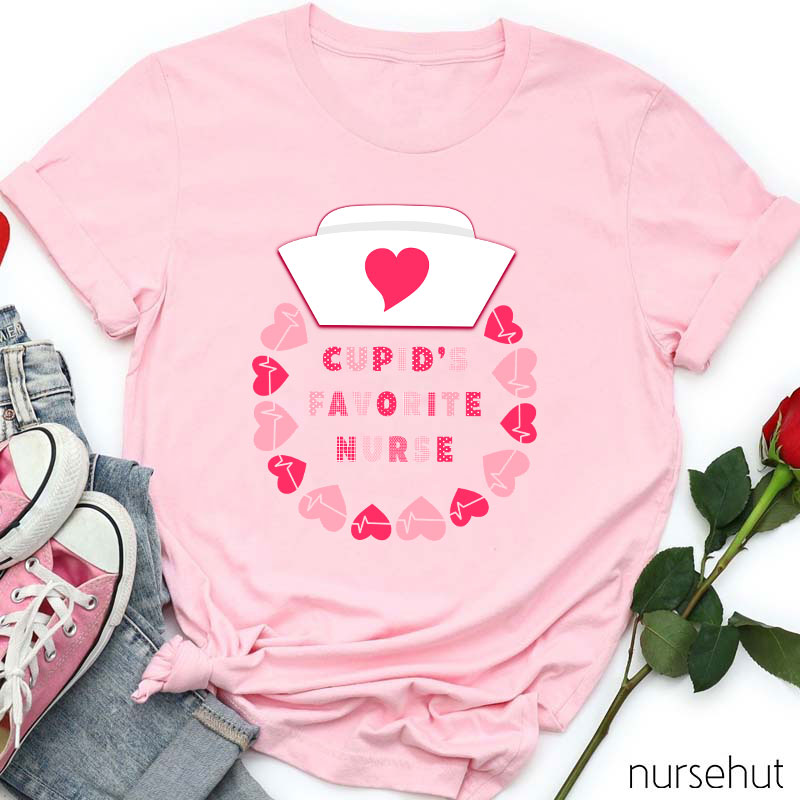Cupid's Favorite Nurse Pink Heart Nurse T-Shirt