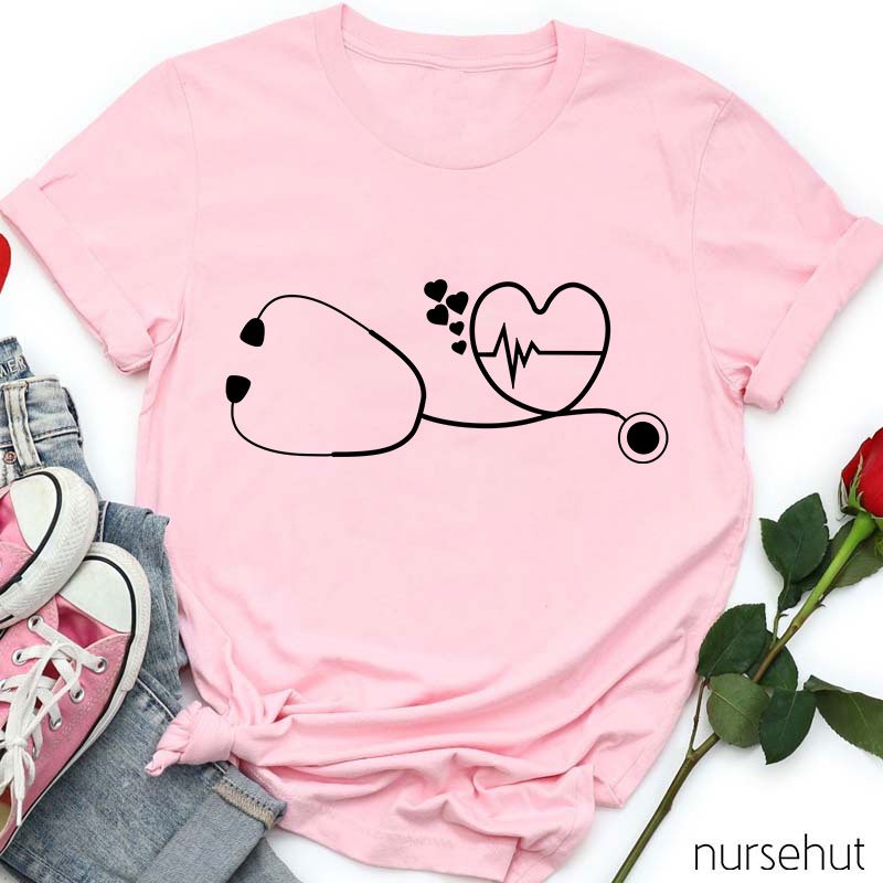 Stethoscope Heart Valentine Nurse T-Shirt