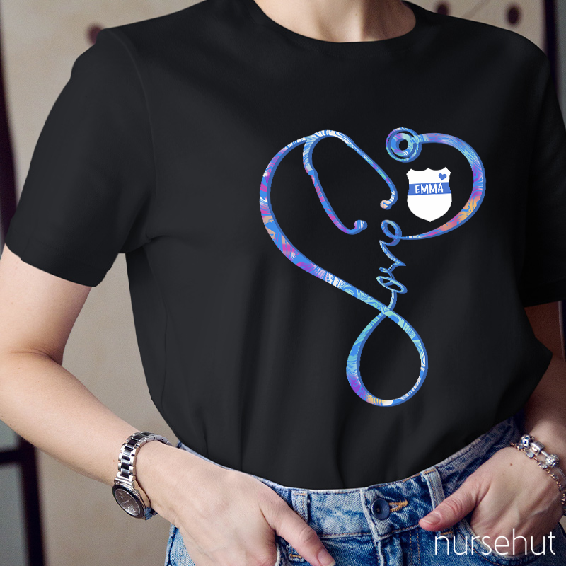 Personalized Love Stethoscope Sheld Nurse T-Shirt
