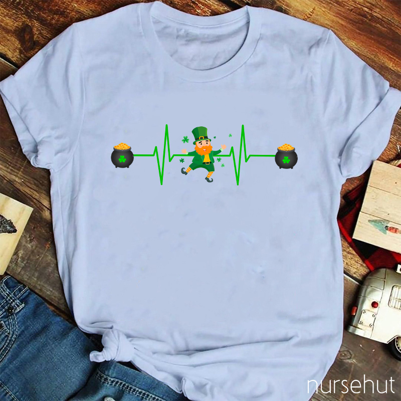 Leprechaun Golden Coins Wave Nurse T-Shirt