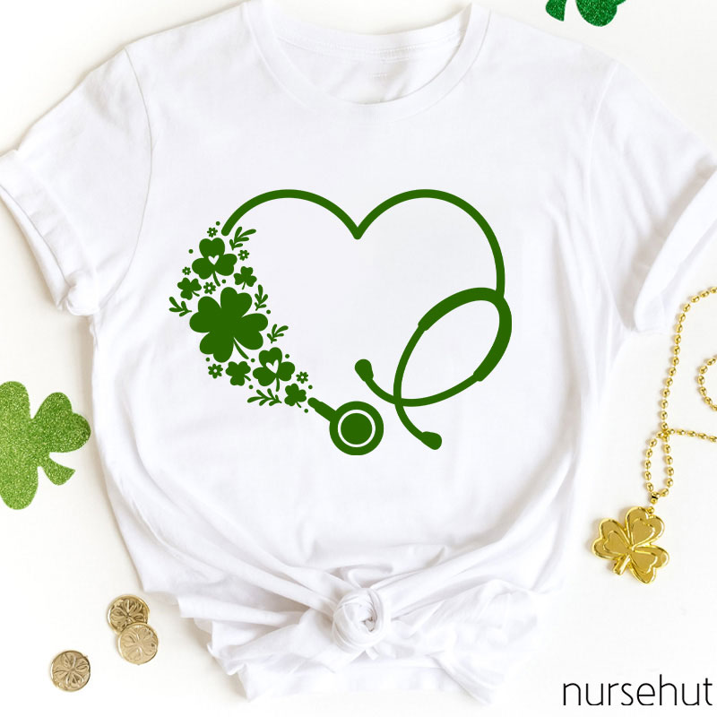 Stethoscope Clover Wreath Nurse T-Shirt
