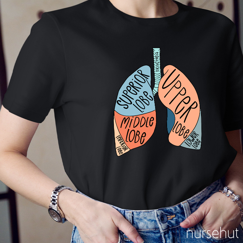 Anatomy Of Lung Superior Lobe Middle Lobe Inferior Lobe Upper Lobe Lower Lobe Nurse T-Shirt