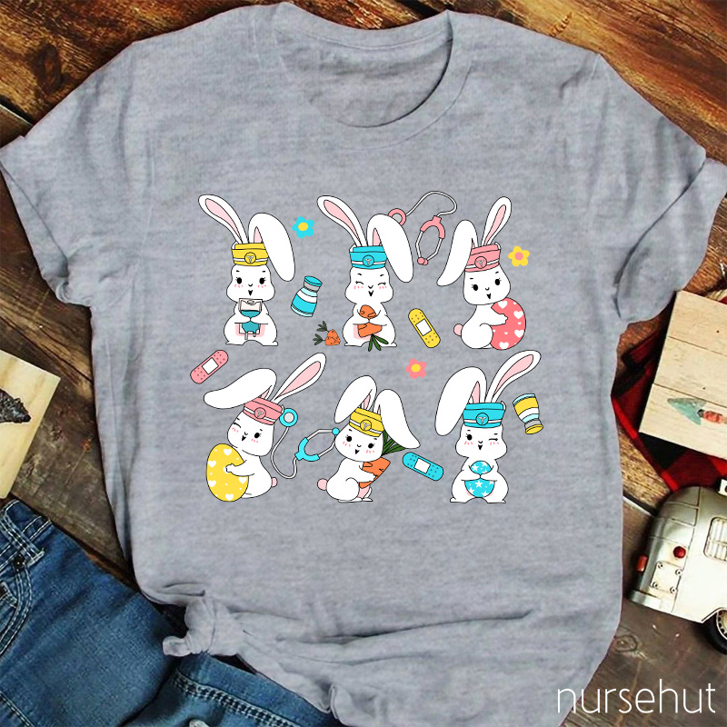 Six Bunny Nurses Easter Nurse T-Shirt