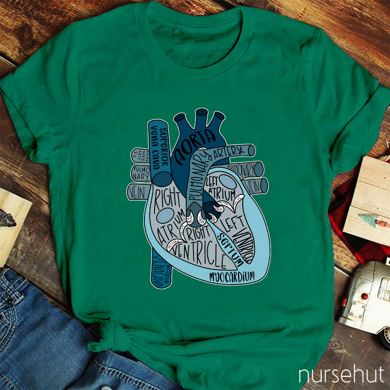 Blue Anatomical Heart Nurse T-Shirt