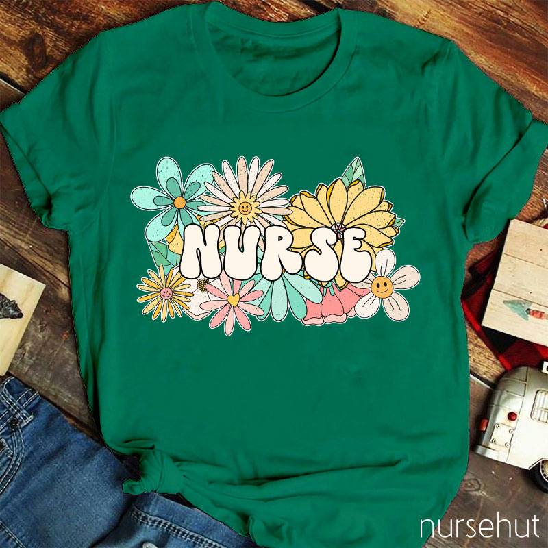 Nurse Surrounded By Flowers Nurse T-Shirt