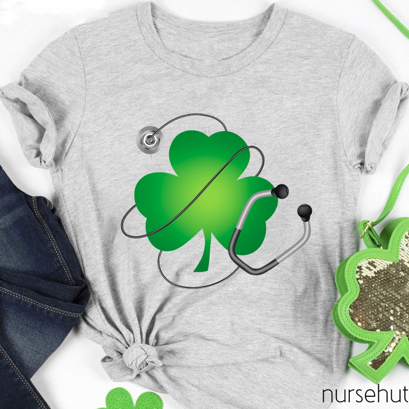 Four Leaf Clover With Stethoscope Nurse T-Shirt