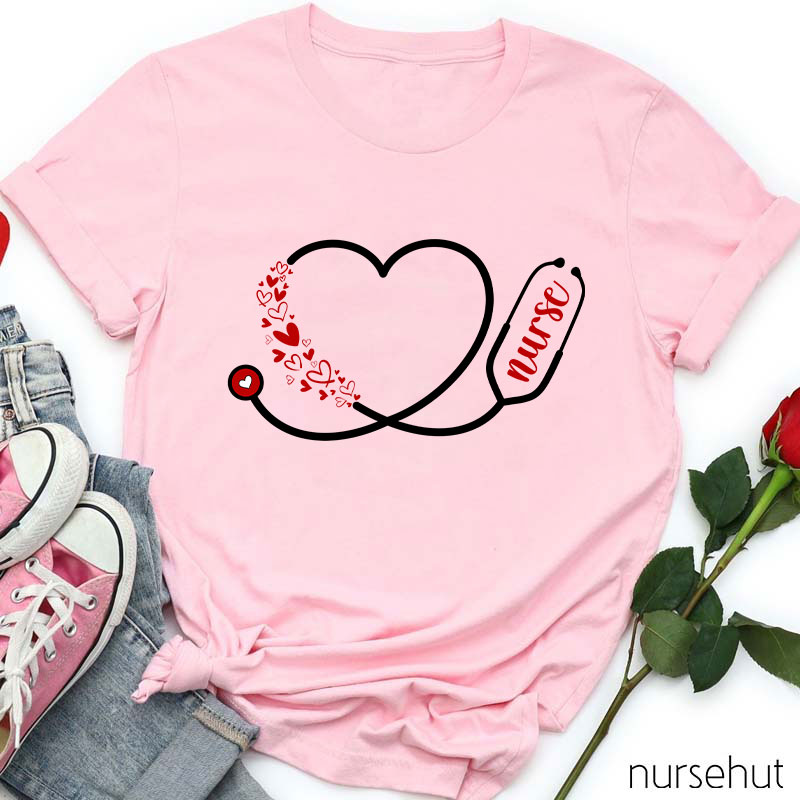 Personalized Title Heart-Shaped Stethoscope Nurse T-Shirt