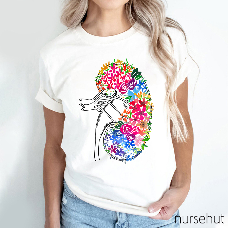 Anatomical Kidney Floral  Nurse T-Shirt