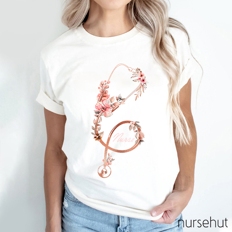 Blooming Flowers Stethoscope Nurse T-Shirt