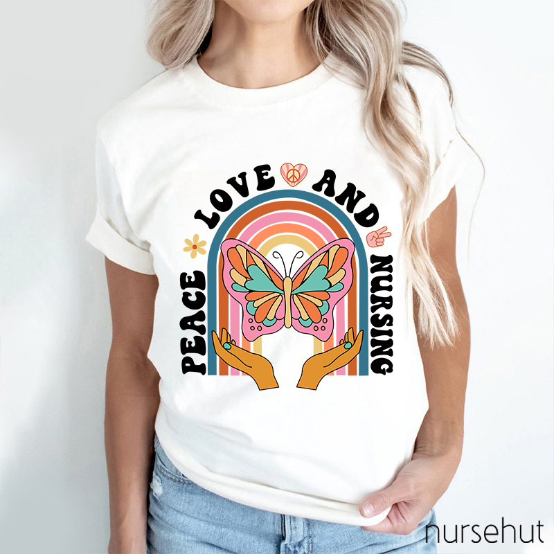 Peace Love And Nursing Nurse T-Shirt