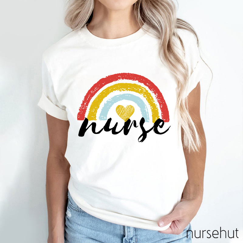 Rainbow And Heart Nurse T-Shirt