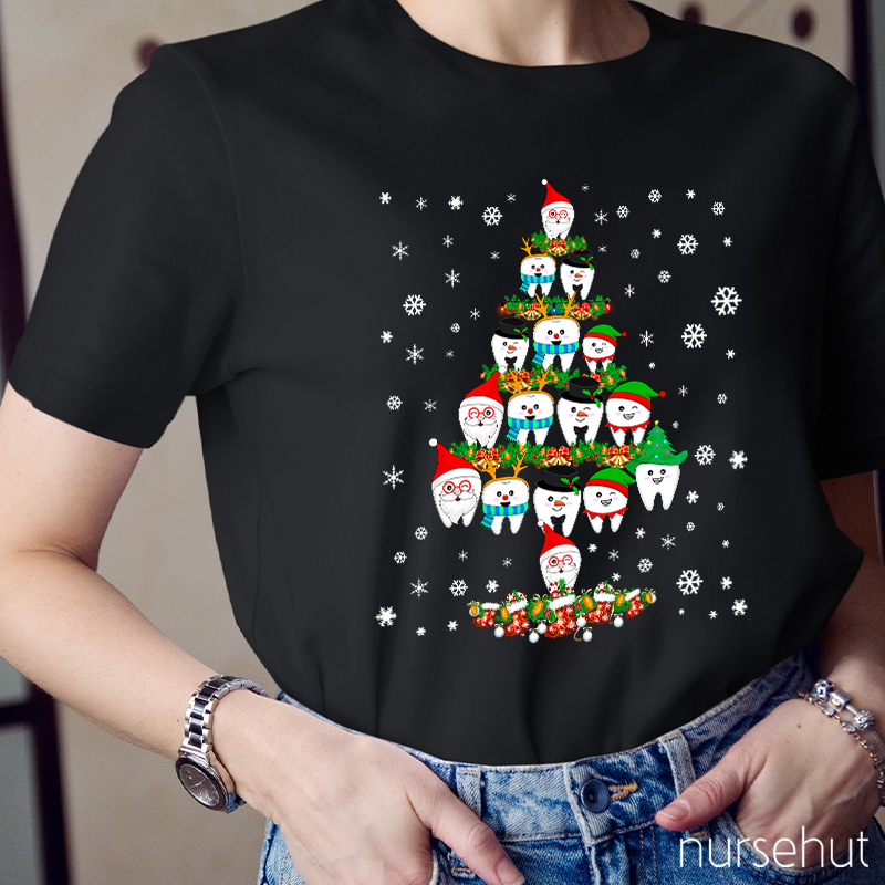 Merry Christmas Teeth Tree Nurse T-Shirt