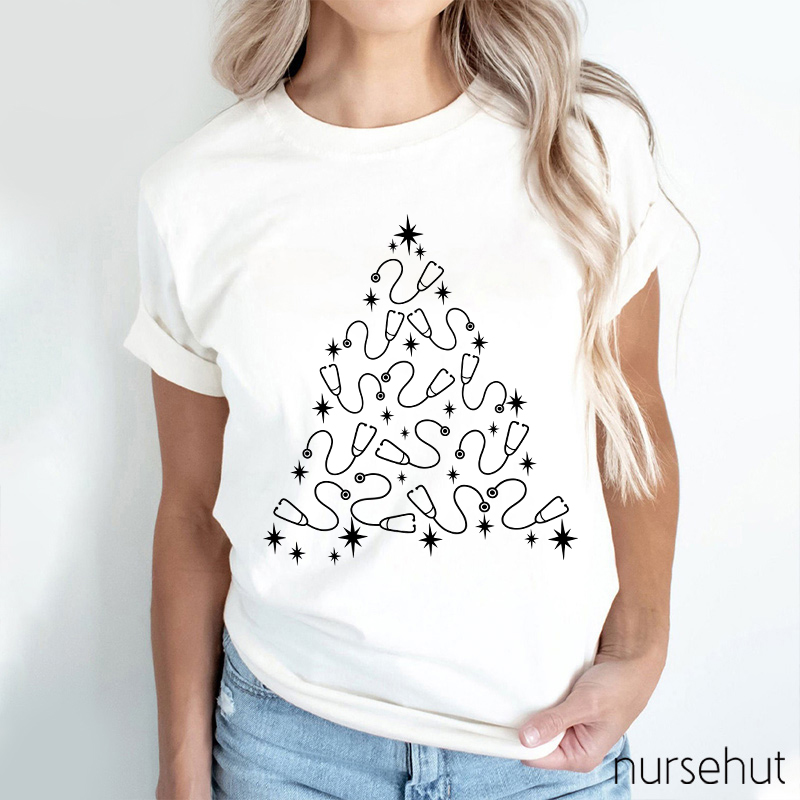 Christmas Tree Made Of Stethoscopes Nurse T-Shirt