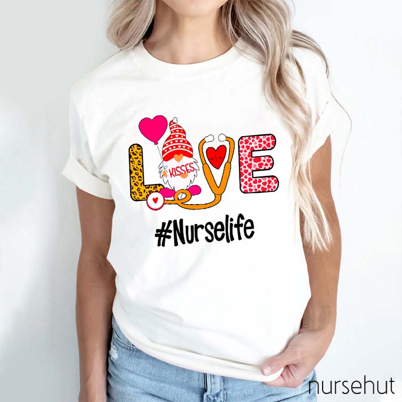 Love Gnome Stethoscope Heart Nurselife Nurse T-Shirt