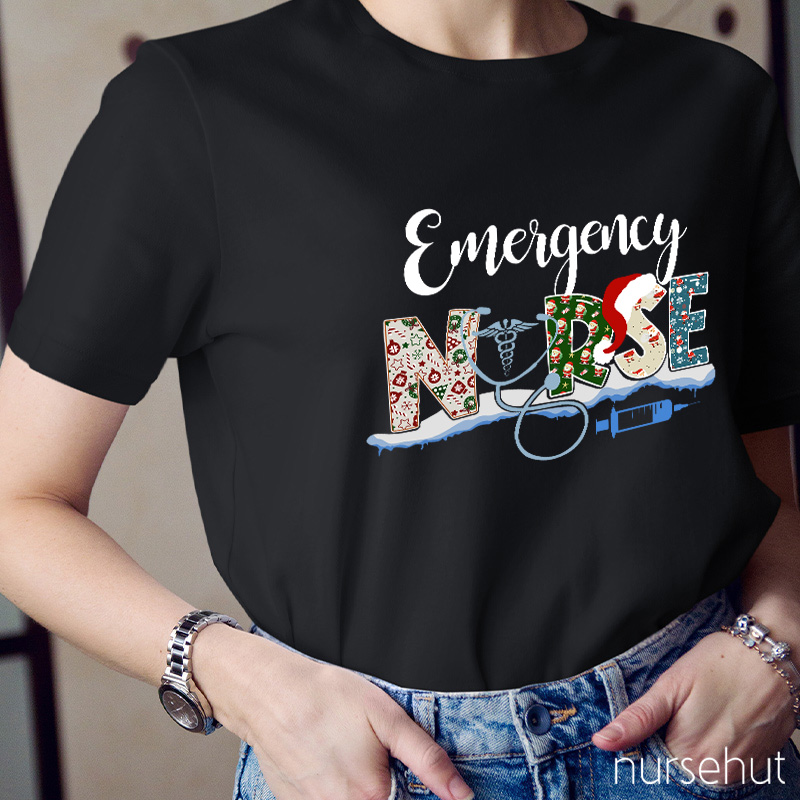 Emergency Nurse Christmas Hat Nurse T-Shirt