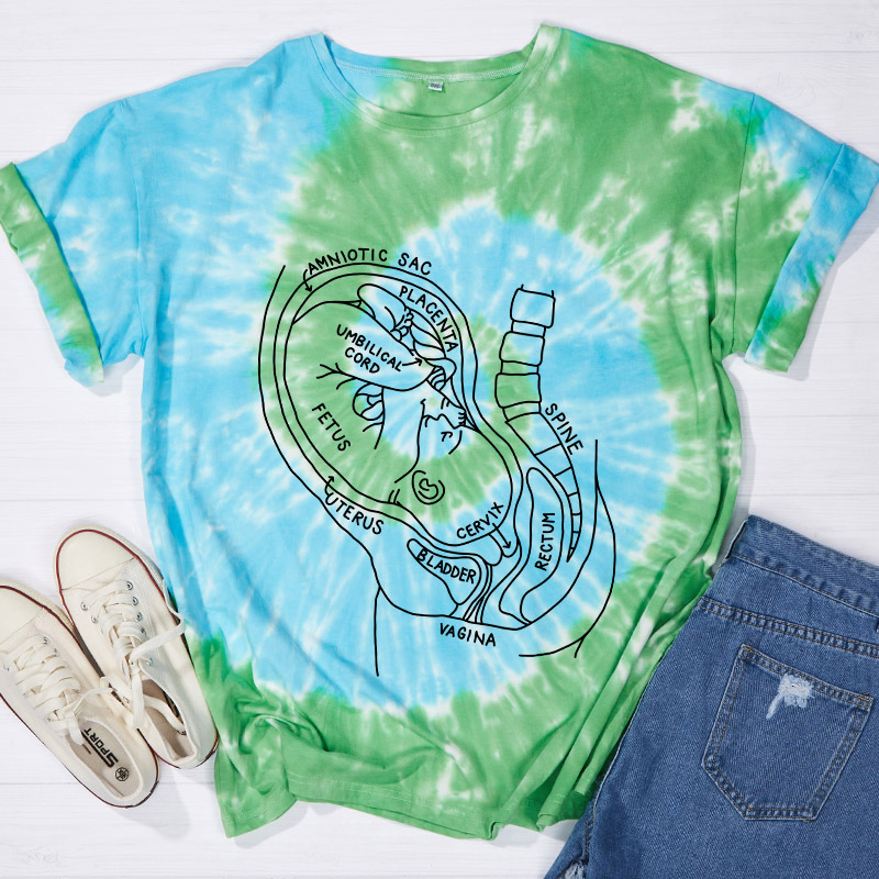 Pregnant Belly Anatomy Nurse Tie-dye T-Shirt