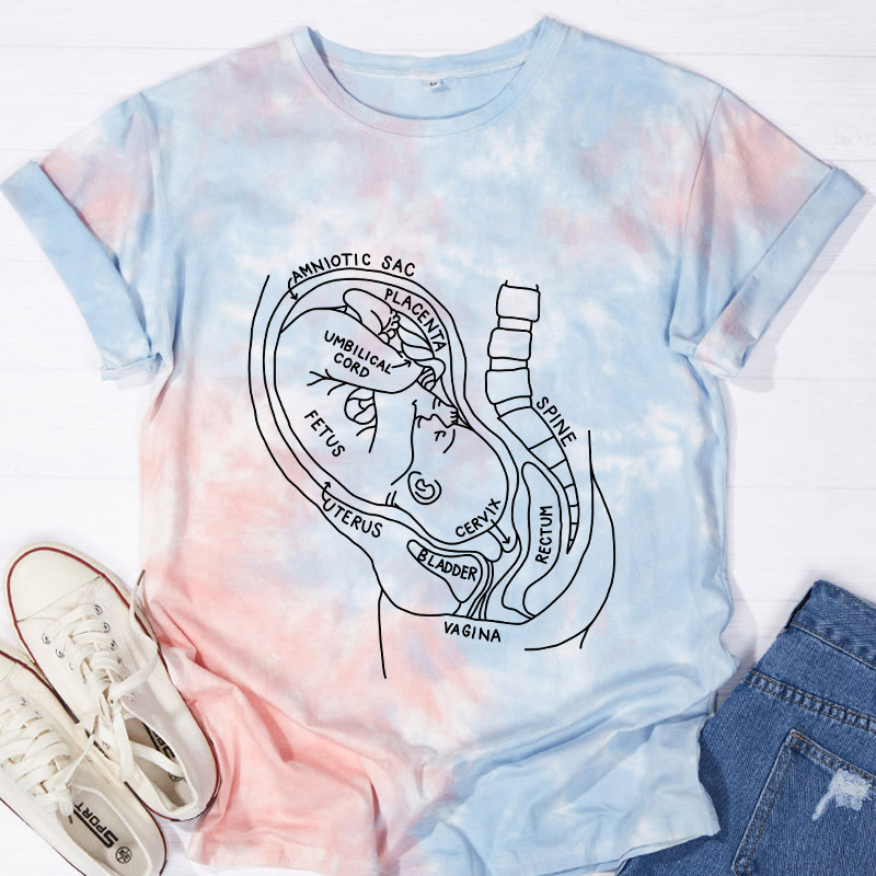 Pregnant Belly Anatomy Nurse Tie-dye T-Shirt