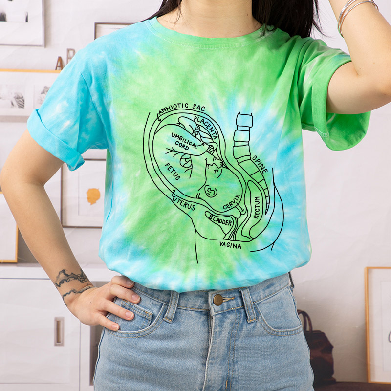 Pregnant Belly Anatomy Nurse Tie-dye T-Shirt