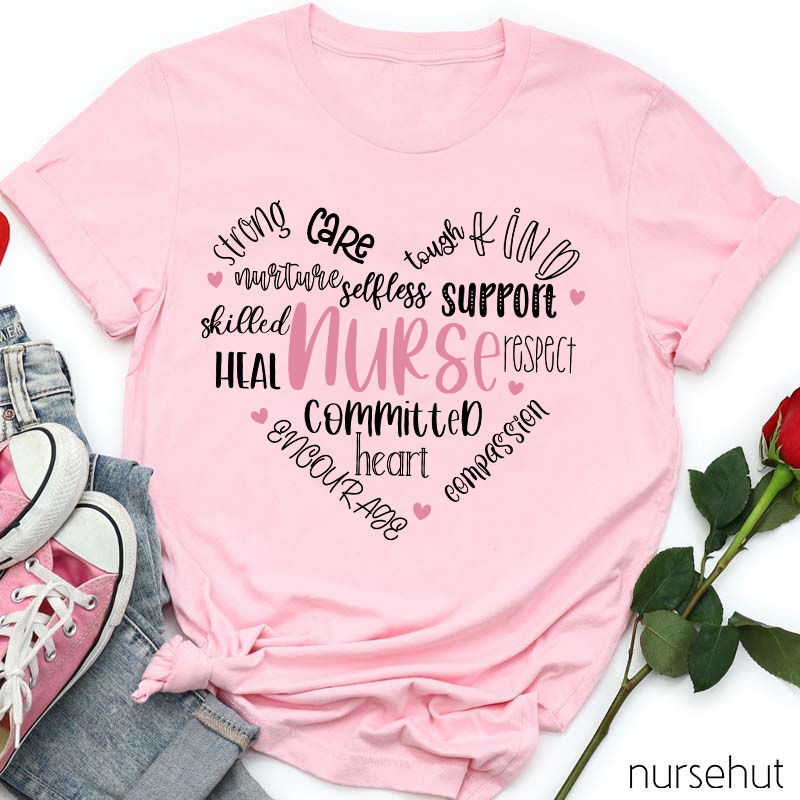 Committed Heart Strong Care Support Respect Nurse T-Shirt