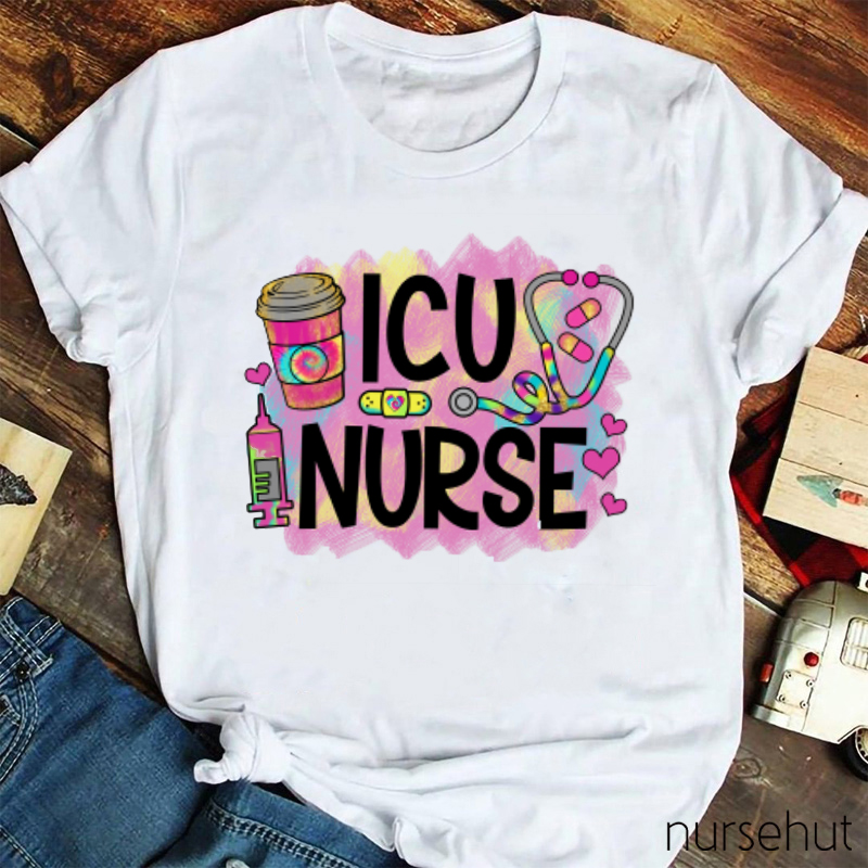 Tie Dye Print ICU Nurse T-shirt